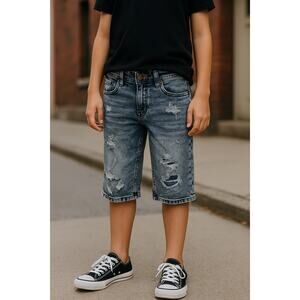 Encrypted Boys Size 12 Distressed Denim Bermuda Shorts – Acid Wash, Knee-Length
